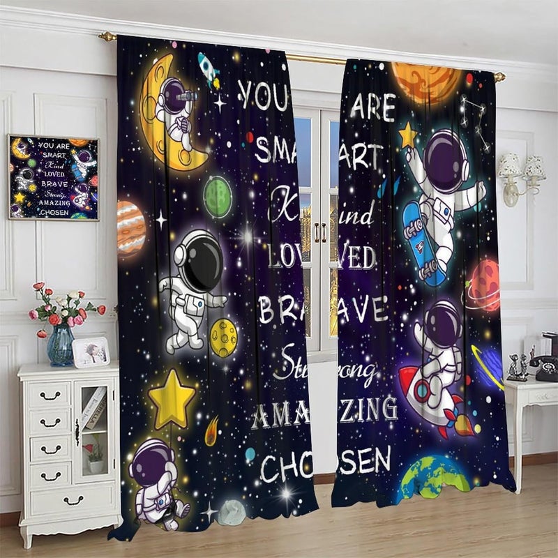 AAVEUP Space Astronaut Blackout Curtains for Kids,Cartoon Universe Galaxy Space Planet Astronaut Inspirational Quotes Learning Window Treatments for Boys Nursery Bedroom Living Room 42x54in - Image 5